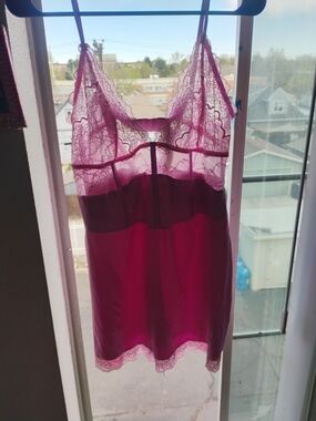 Victoria's Secret Fuchsia Lace-Trim Satin Chemise